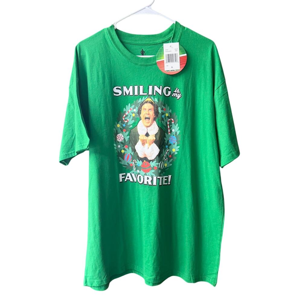 Elf "Smiling is my‎ Favorite!" Graphic T-Shirt Size XL Green ELF the Movie